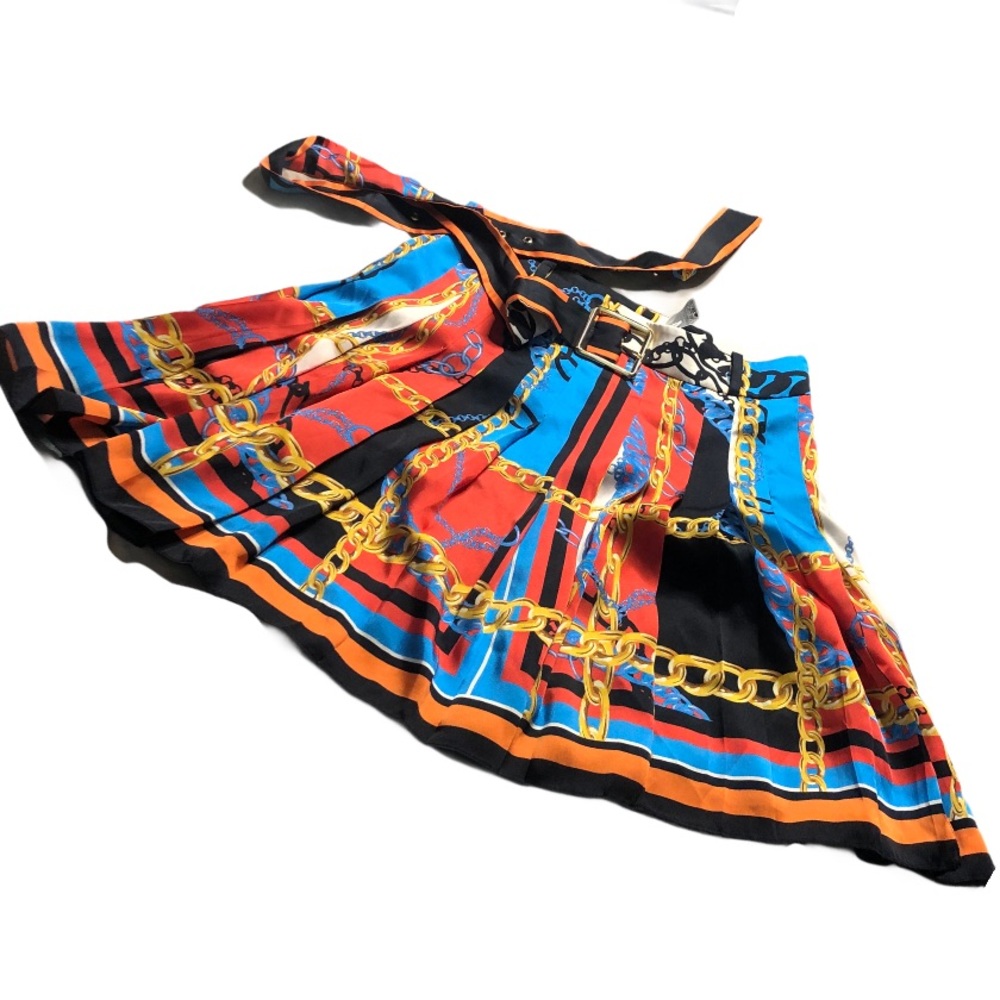 Zara pleated chain print large skirt versace like